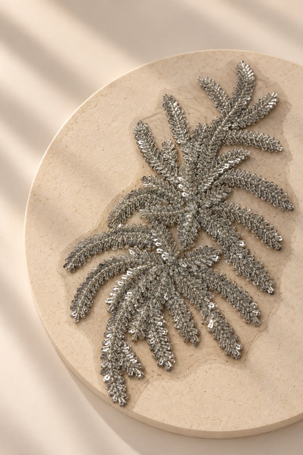 Beaded Leaf Pattern Applique