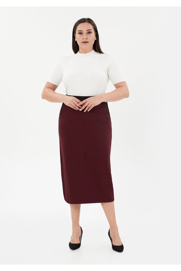 High Contrast Belt Detail Midi Pencil Skirt