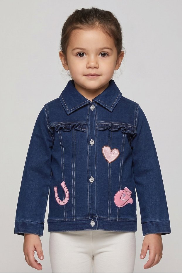 Toddlers Girl Embroidered Jacket Shirt, Navy Blue