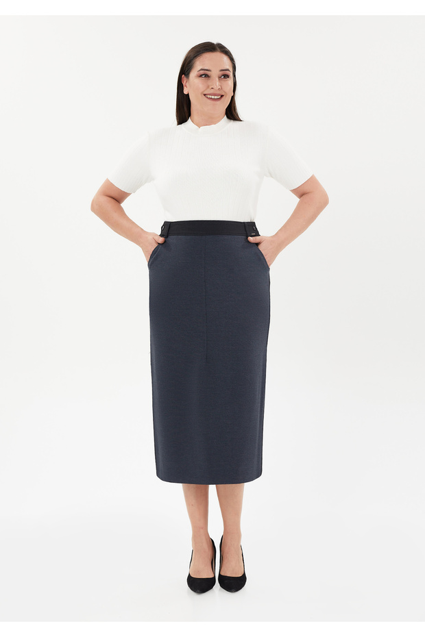High Contrast Belt Detail Midi Pencil Skirt