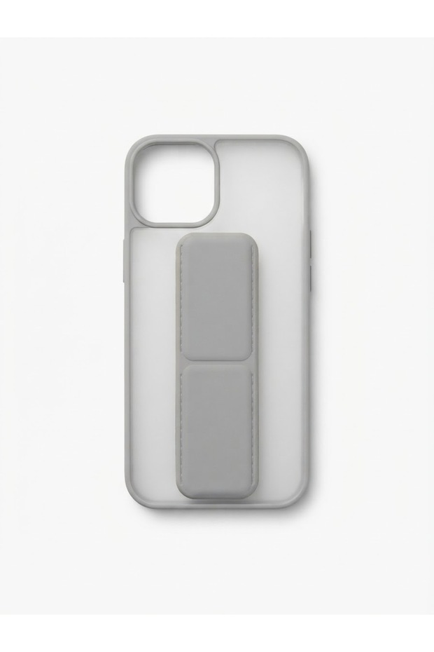 Iphone 13 mini case with stand, gray model.