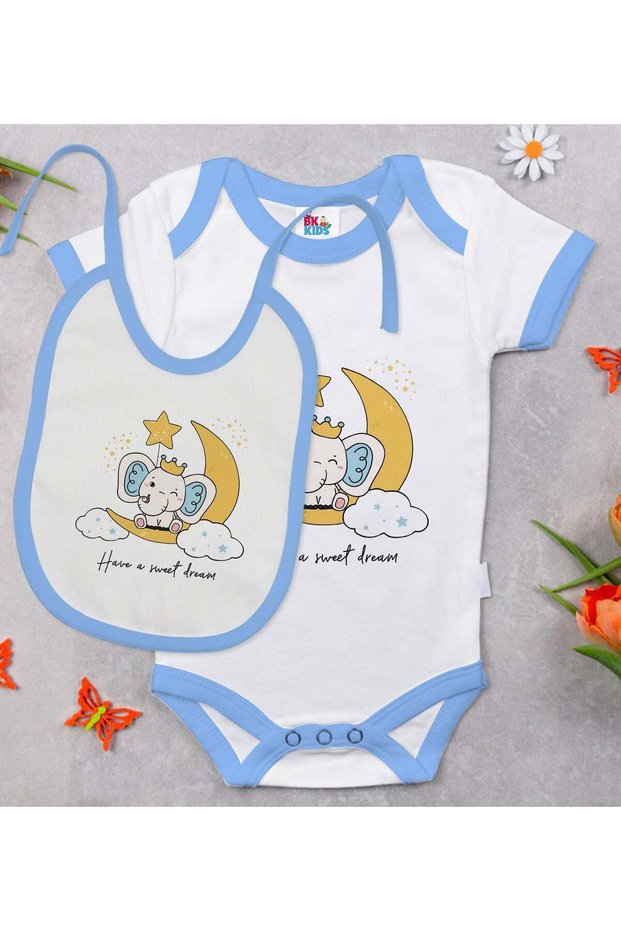 Bk Kids Sweet Dream Design Blue Baby Bodysuit and Bib Gift Set - 1, for Ages 12-18 Months.