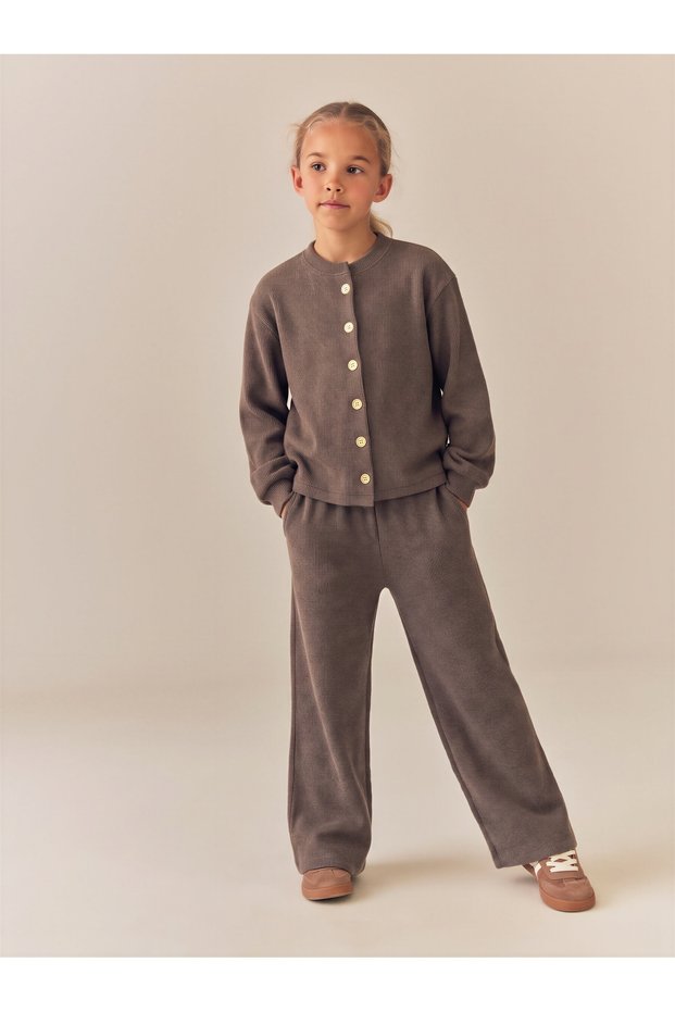 Girls' Cotton-Blend Knit 2-Piece Set: Cardigan and Pants, Brown