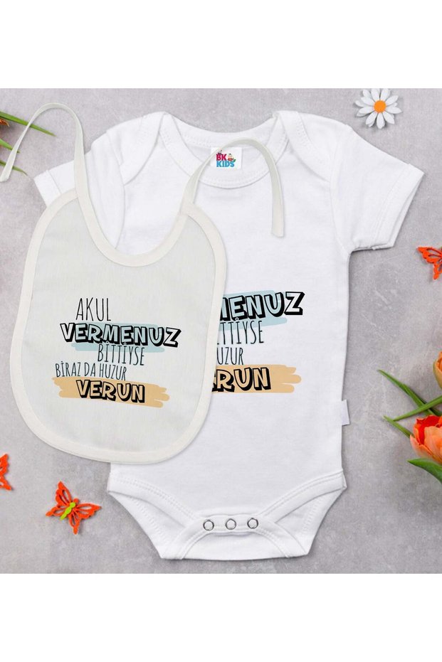 Bk Kids Akul Vermenuz – White Baby Bodysuit and Bib Gift Set – 1, for Ages 0-3 Months.