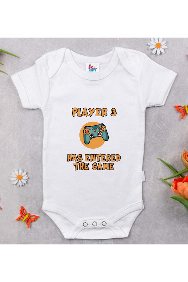 BK Kids Player 3 White Baby Bodysuit with Design - 1