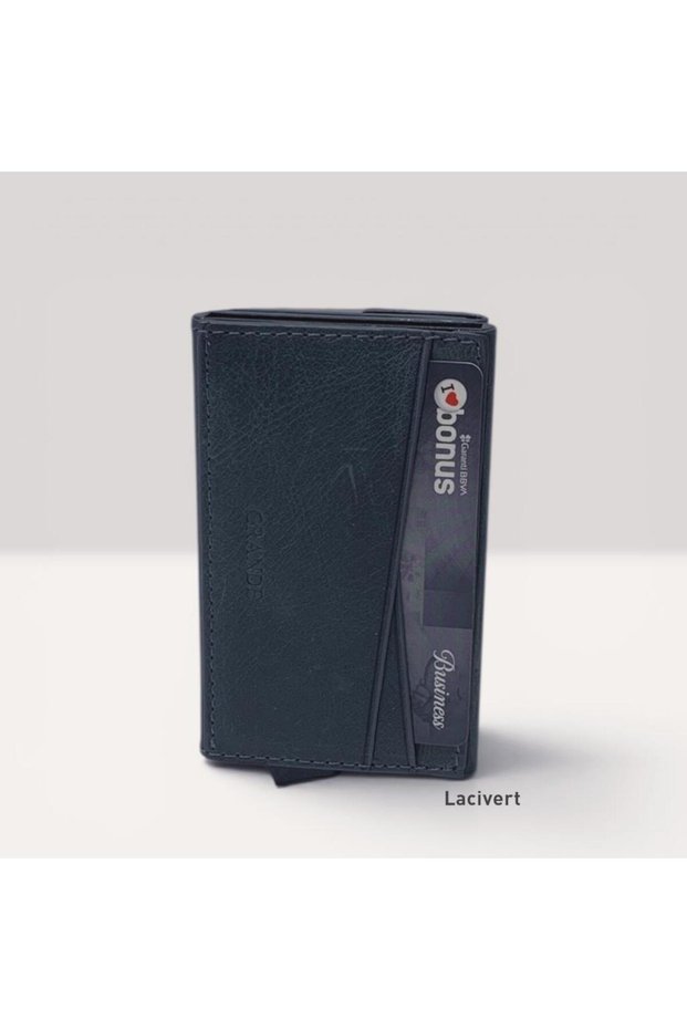 Genuine Leather Card Holder Wallet with Snap Closure and RFID Protection