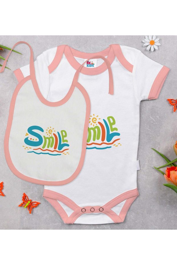 BK Kids Smile Designer Pink Baby Bodysuit and Bib Gift Set-1, 12–18 months