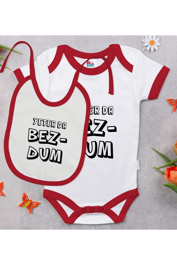 BK Kids Bezdum-Designed Red Baby Bodysuit and Bib Gift Set—3 Pieces, 12–18 Months