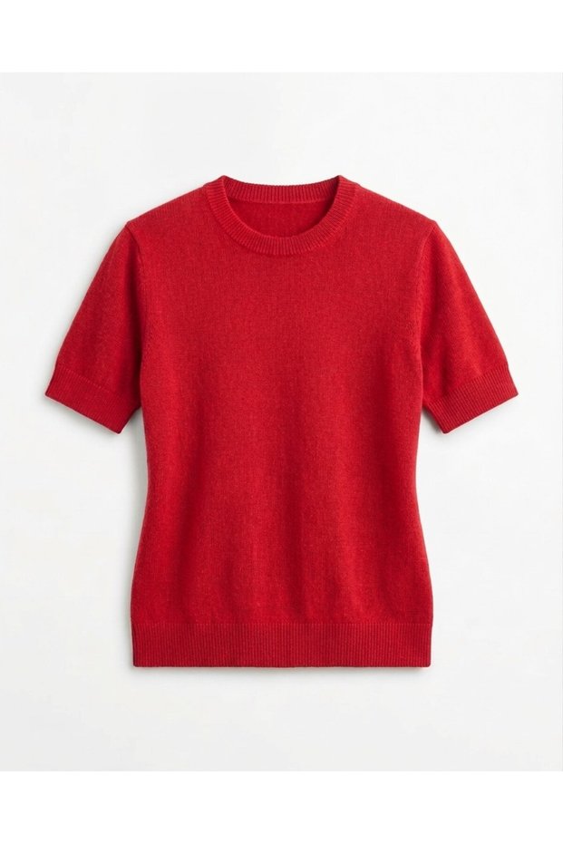 Red soft-textured short-sleeved blouse