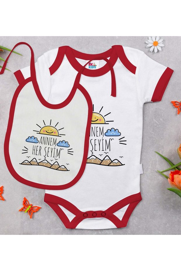 BK Kids "My Mom Is My Everything" Printed Red Baby Bodysuit and Bib Gift Set-1, 0–3 Months