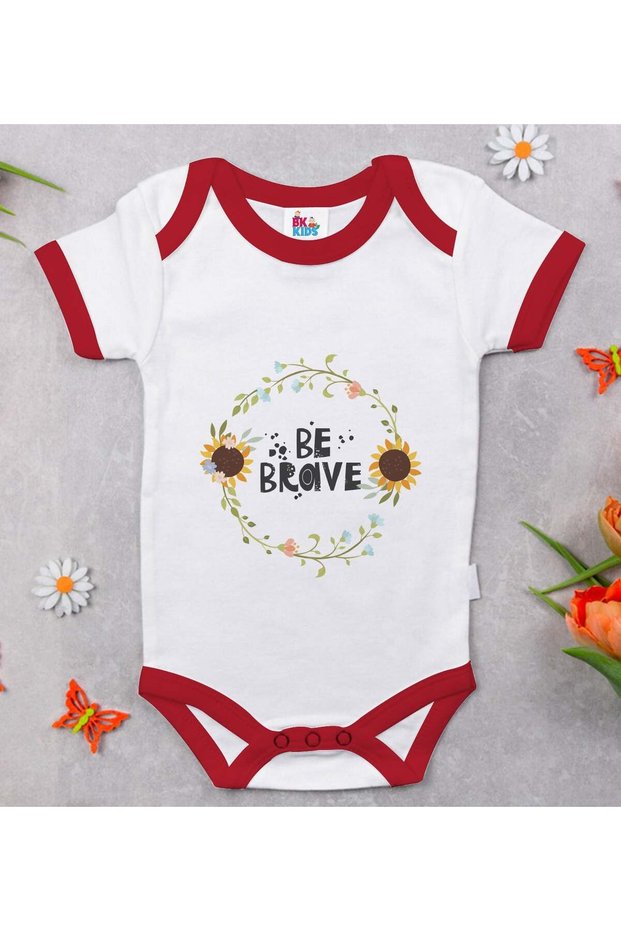 BK Kids "Be Brave" Design Red Baby Bodysuit-2, 0–3 Months