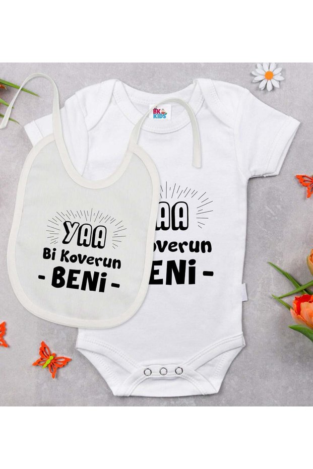 BK Kids "Cover Me" Design White Baby Bodysuit and Bib Gift Set-1, 12–18 months