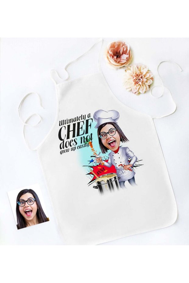Personalized Chef Cartoon White Kitchen Apron - 4 Pcs