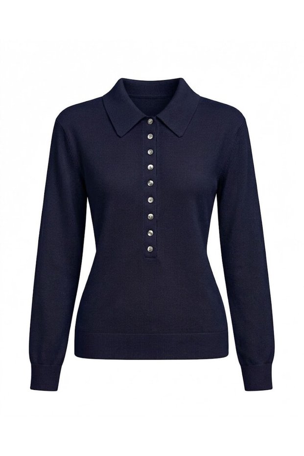 Navy blue padded front buttoned soft sweater