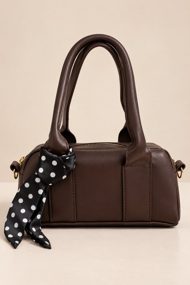 Scarf Detailed Hand and Shoulder Bag Brown