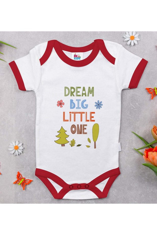 BK Kids Dream Big Little One Red Baby Bodysuit with Design - 1 (0-3 Months)