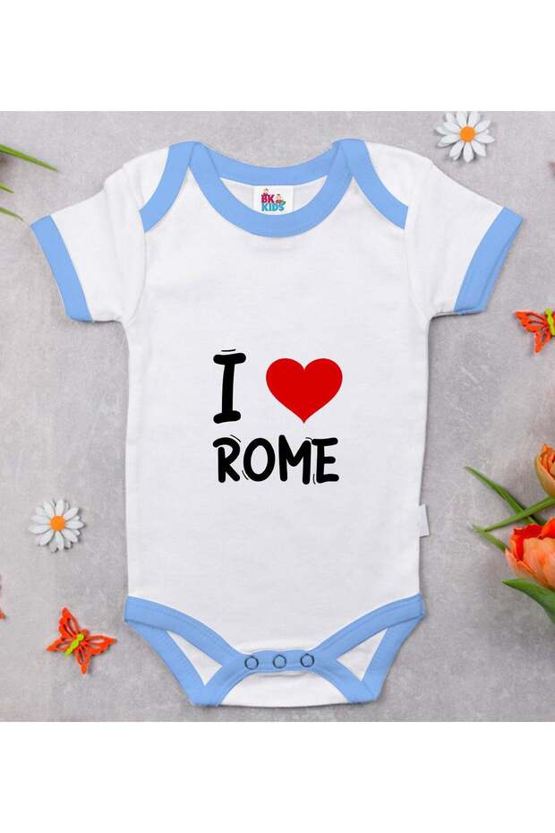 BK Kids "I Love Rome" Blue Baby Bodysuit - Style 1, 3–6 Months