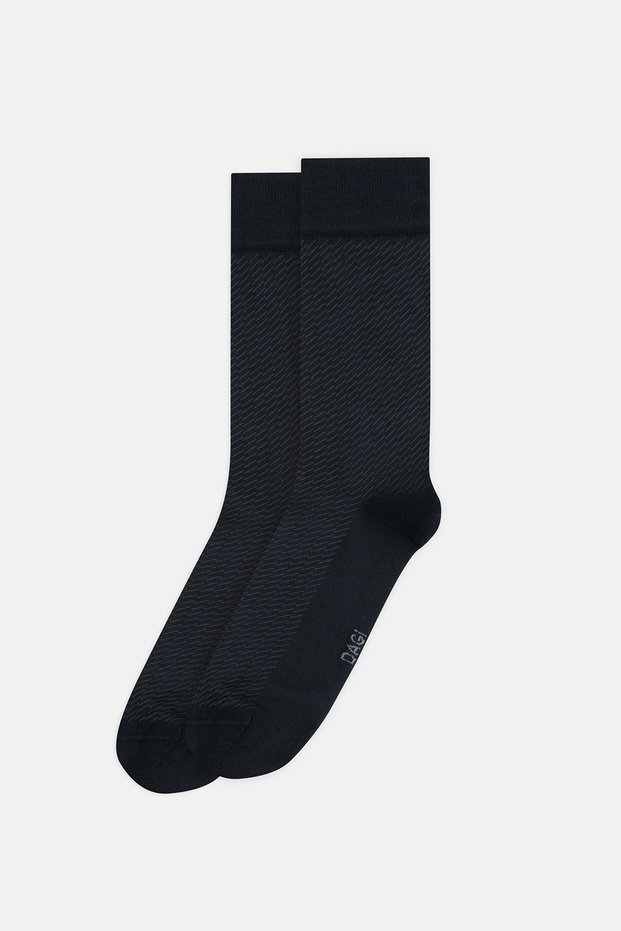 Black Men's Bamboo Socks with a Small Striped Pattern.
