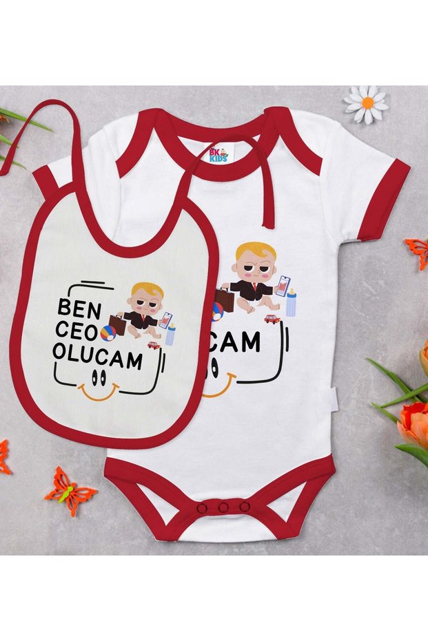 BK Kids "I'm Going to Be a CEO" Design Red Baby Bodysuit and Bib Gift Set-1, 3–6 Months
