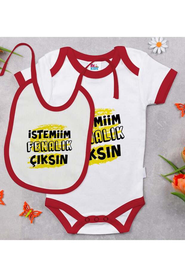 "I Don't Want Anything Bad to Happen" Patterned Red Baby Bodysuit and Bib Gift Set-1 0-3
