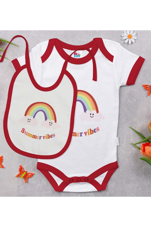 BK Kids "Summer Vibes" Design Red Baby Bodysuit and Bib Gift Set—2, 12–18 months