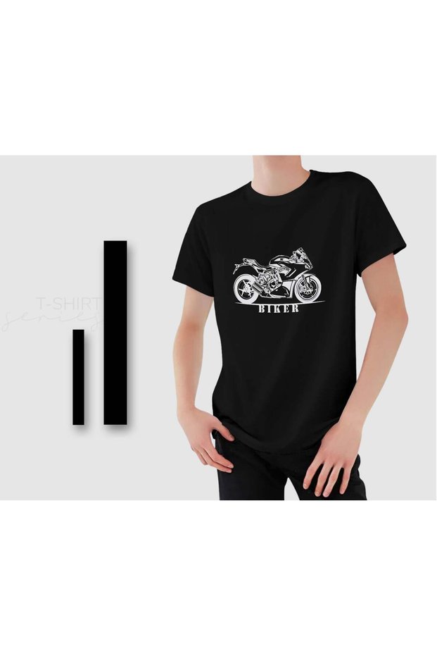 Motorcycle-Designed Men's Black T-Shirt -13, Gift for a Friend, Birthday Gift, for Your Loved One.