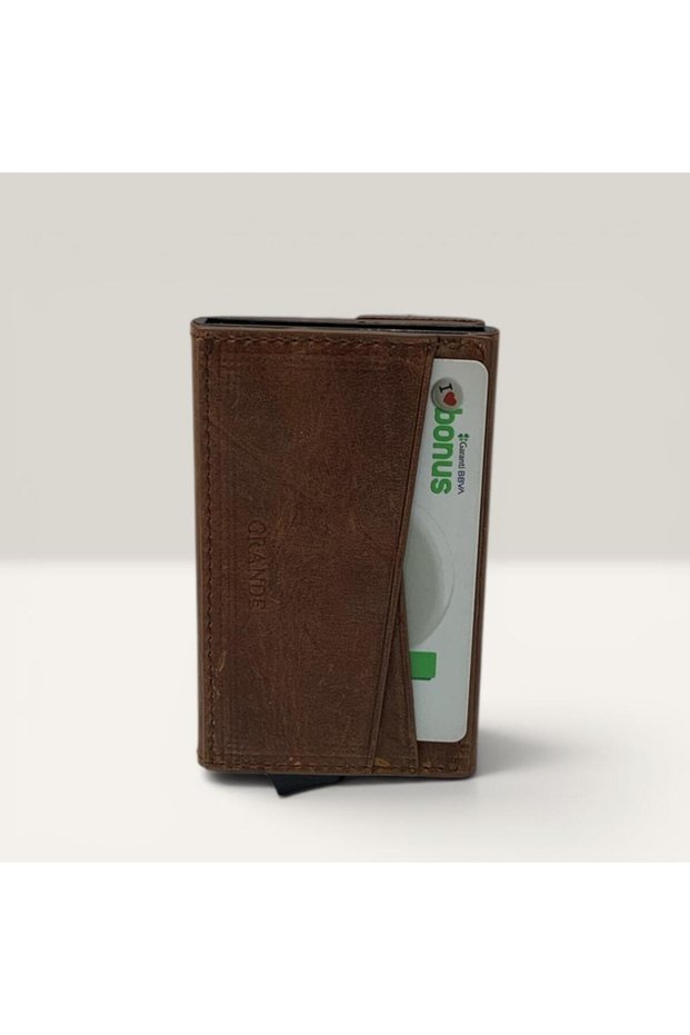 Genuine Leather Card Holder Wallet with Snap Closure and RFID Protection