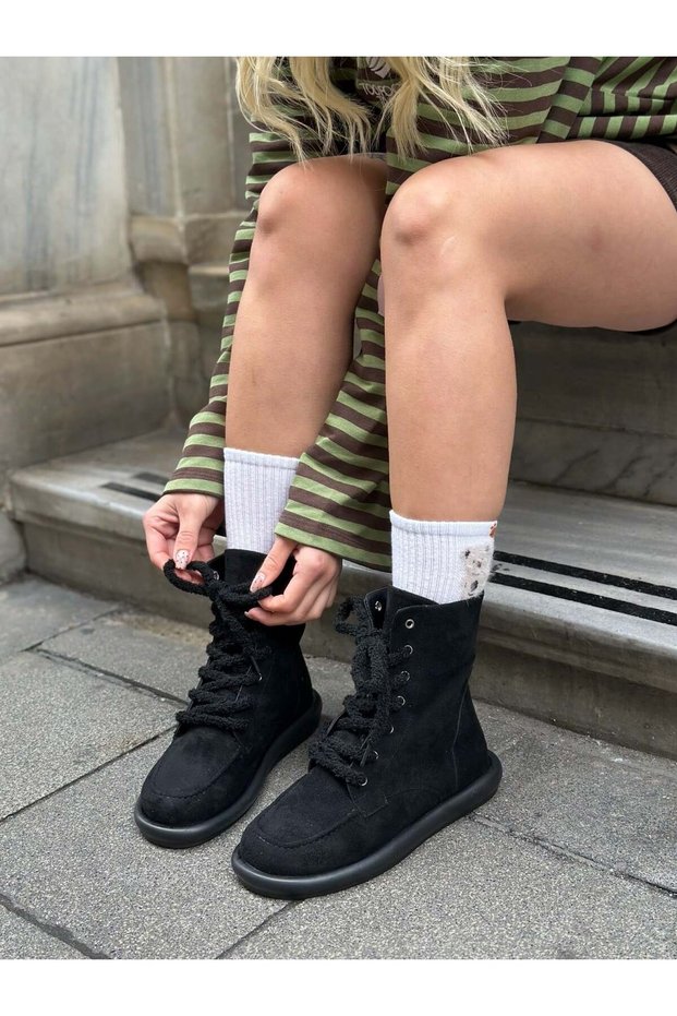 Black Suede (Otis) Women's Lace-Up Boots with Fur Lining.