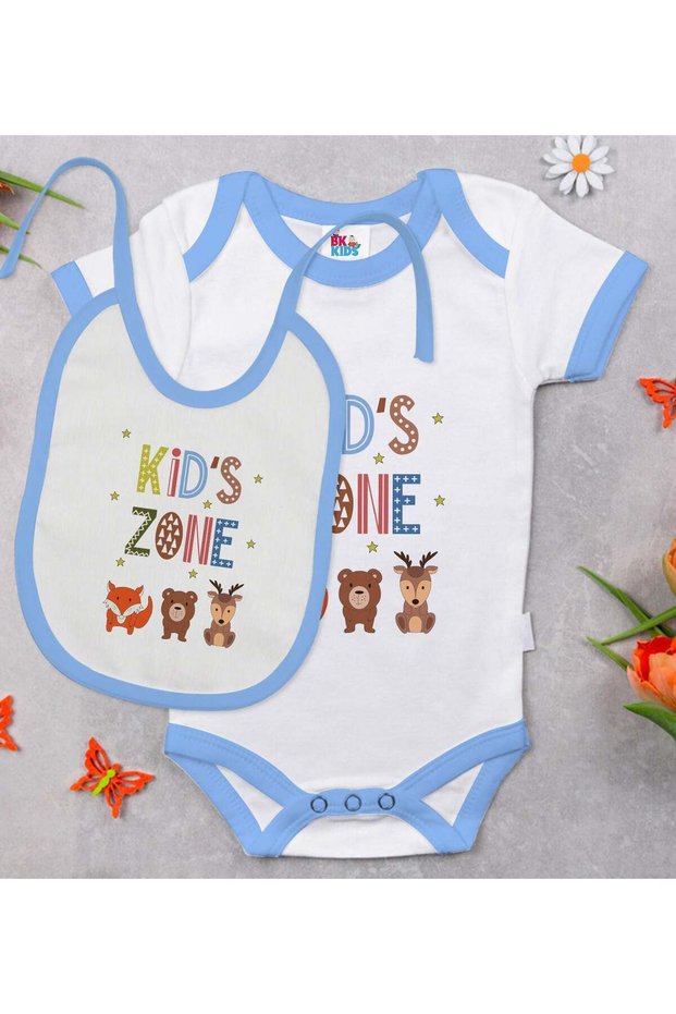 Bk Kids Kids Zone Designed Blue Baby Bodysuit and Bib Gift Set - 1, for Ages 12-18 Months.
