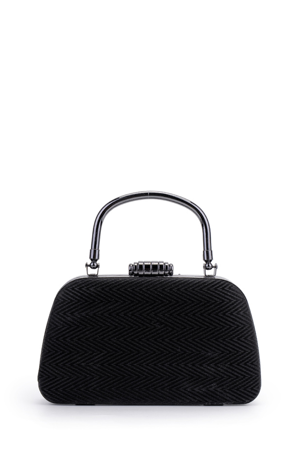 Midnight Women's Evening Bag with Metal Handle and Chain Strap.