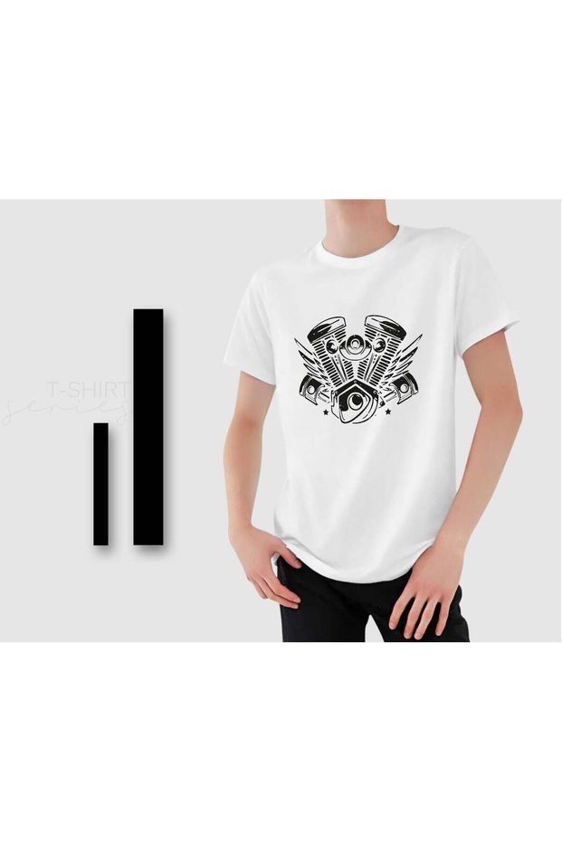 Motorcycle-Designed Men's White T-Shirt -10, Gift for a Friend, Birthday Gift, for Your Loved One.