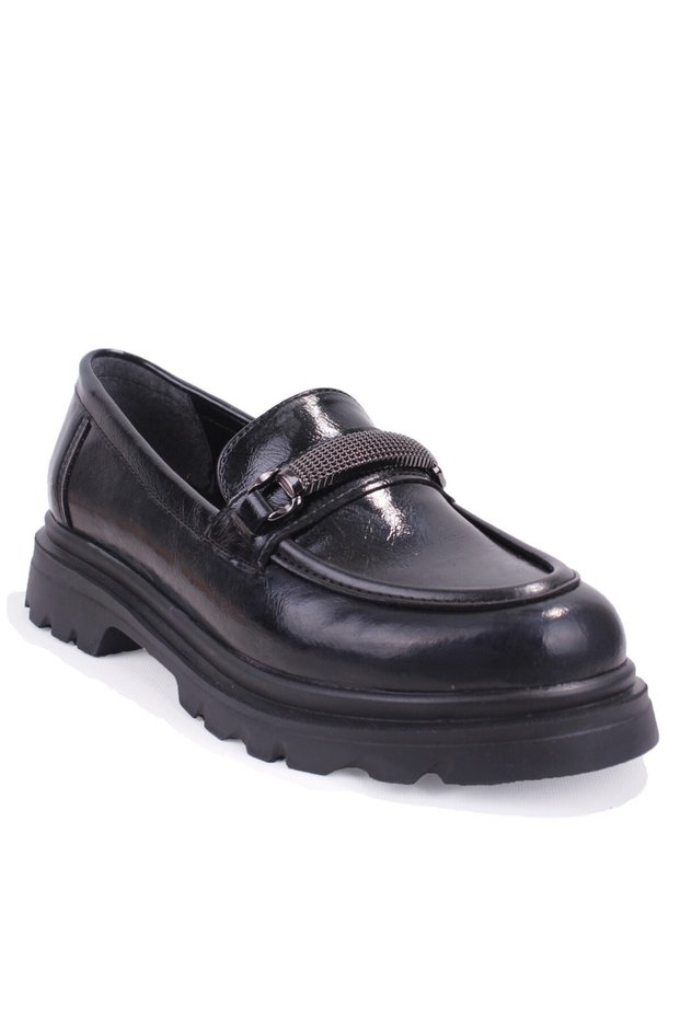 Dza07-90849 Black Patent Leather Casual Loafer Women's Shoes.