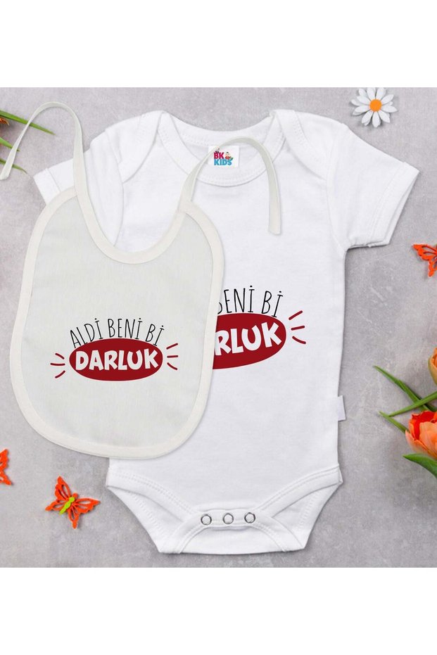 Bk Kids Darluk Design White Baby Bodysuit and Bib Gift Set - 1, 0-3 Months.