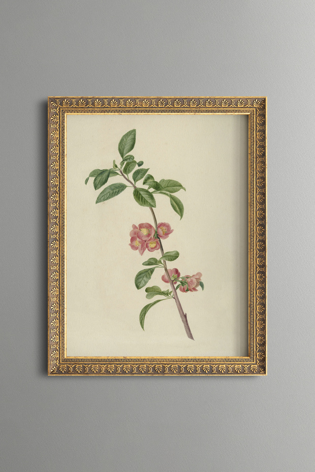 Pink Floral Branch - Vintage Patterned Painting - Slim Frame