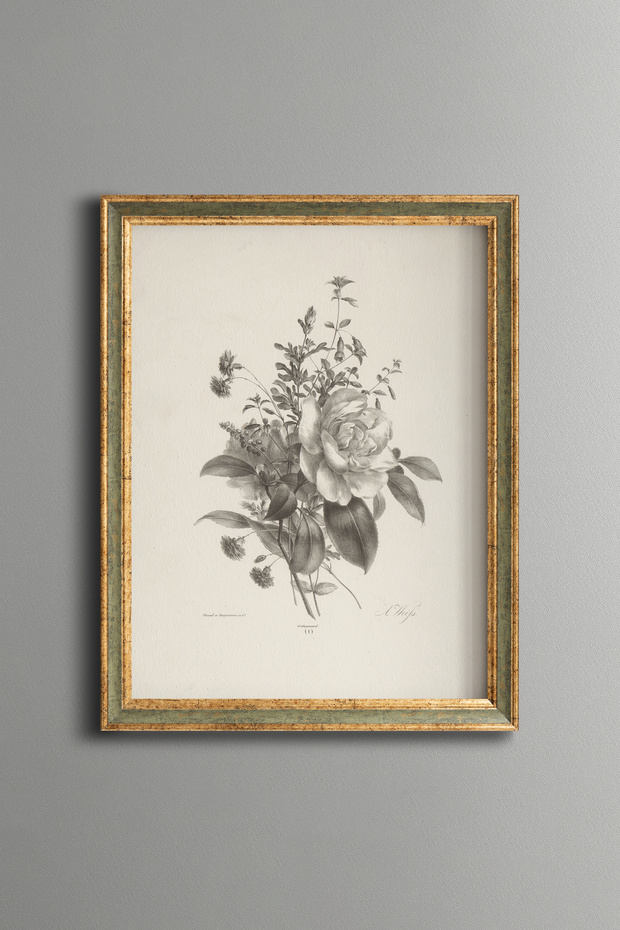 Wildflower Bouquet - Vintage Patterned Painting - Slim Frame