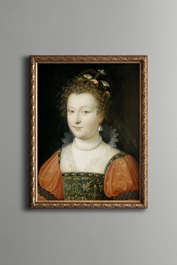 Portrait of a Young Woman - Vintage Patterned Painting - Slim Model