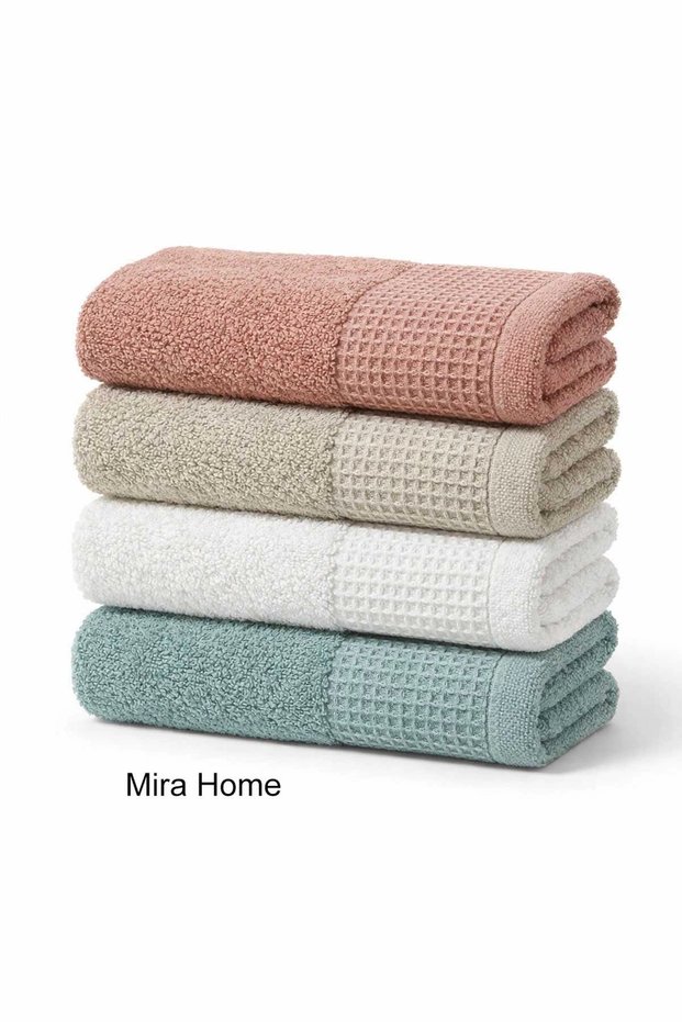 4-Piece Hand and Face Towel Set Waffle Border Cotton