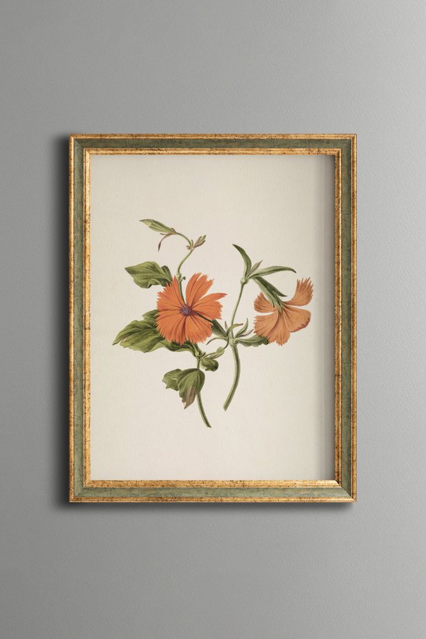 Orange Lilies - Vintage Patterned Painting - Slim Frame