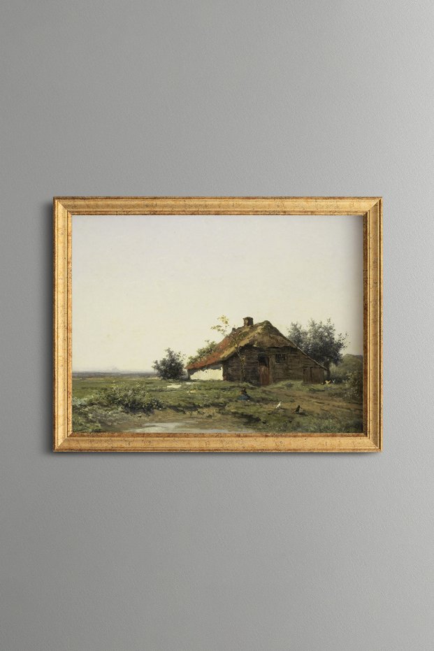 Houses by the River - Vintage Patterned Painting - Slim Model