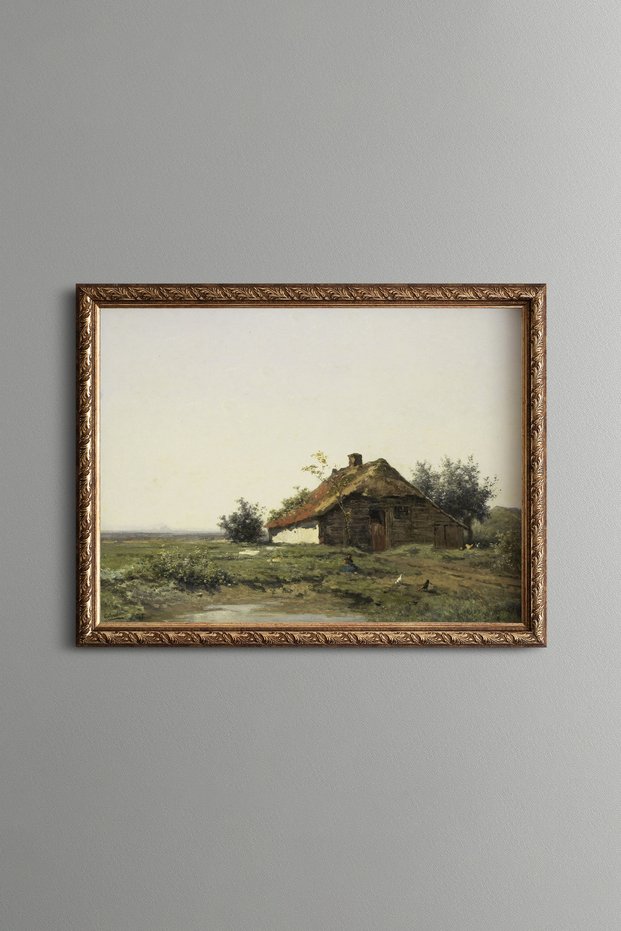 Houses by the River - Vintage Patterned Painting - Slim Model