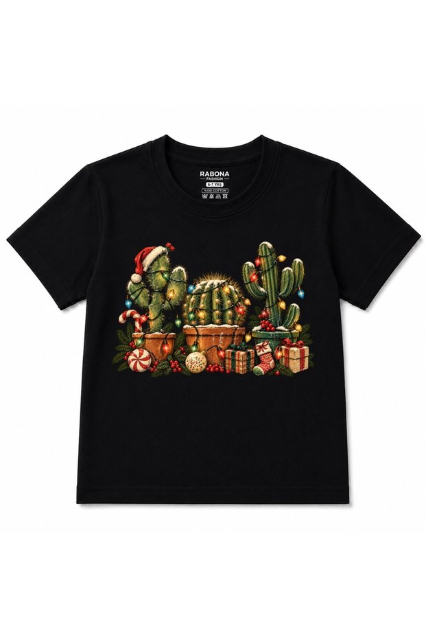 Christmas Cactus Trio - Festive Holiday Lights Graphic Kids' T-Shirt for Boys and Girls