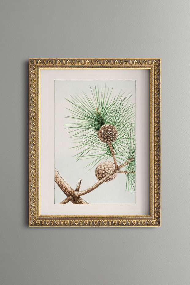 Pine Branch with a Goblet - Vintage Patterned Painting - Slim Model