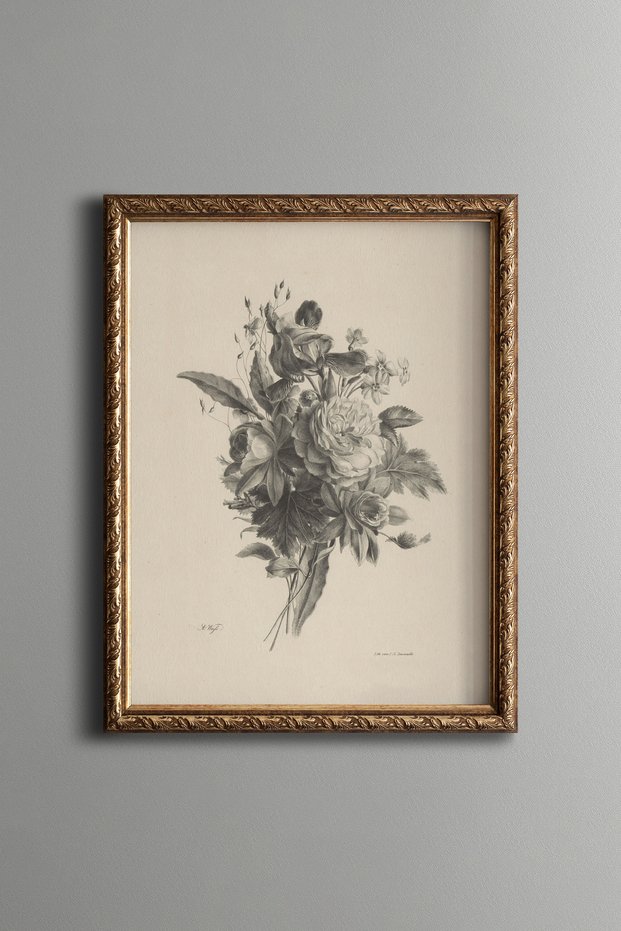 White Flower Branch - Vintage Patterned Painting - Slim Model