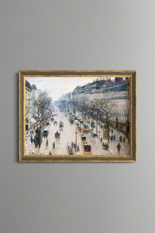 Montmartre Boulevard in Winter Morning - Vintage Patterned Painting - Slim Model