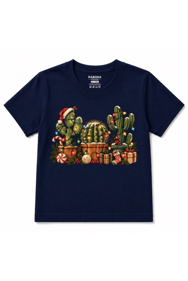 Christmas Cactus Trio - Festive Holiday Lights Graphic Kids' T-Shirt for Boys and Girls