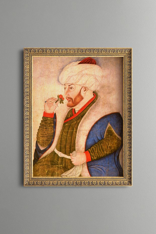 Portrait of Fatih Sultan Mehmet - Vintage Patterned Painting - Slim Model