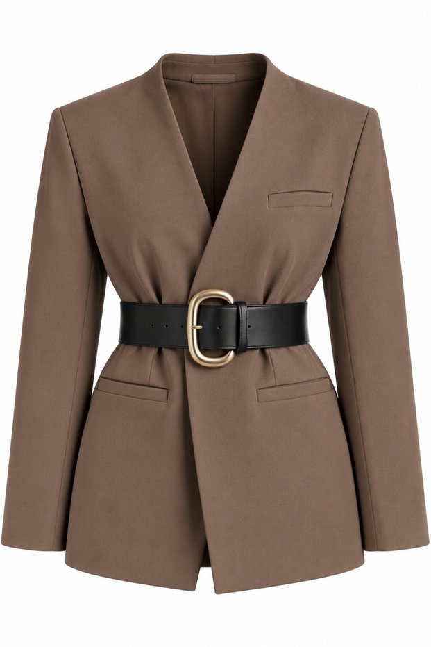 Brown Belted Satin Jacket - 2Y9691