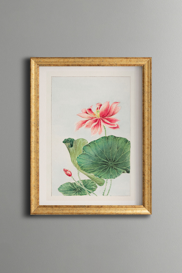 Lotus Flower - Vintage Patterned Painting - Slim Frame