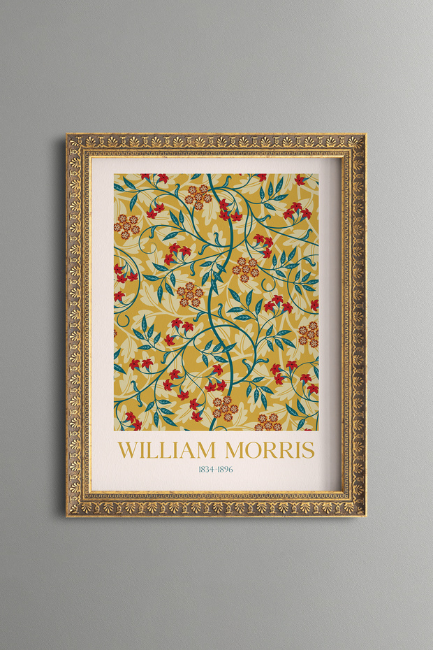 Leaves on a Yellow Background - Vintage Patterned Painting - Slim Frame