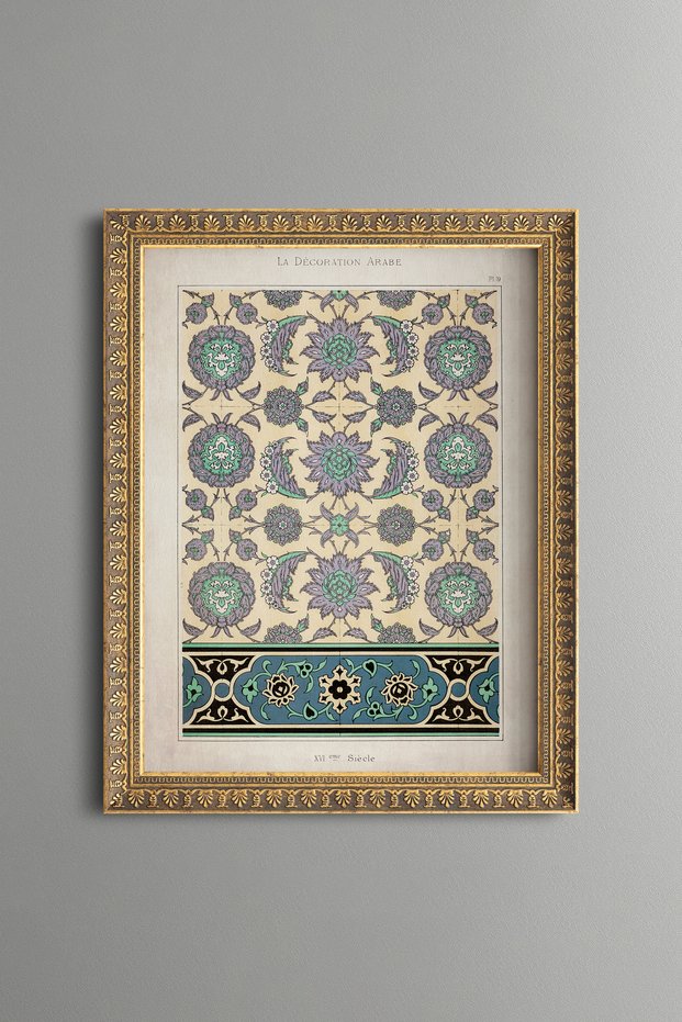Blue Floral Geometric Pattern - Vintage Patterned Painting - Slim Model